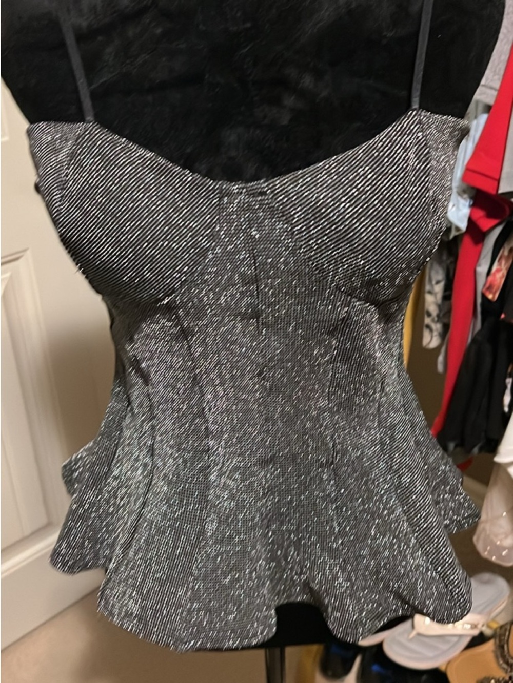 Suzy Shier Silver Sparkle Peplum Cami